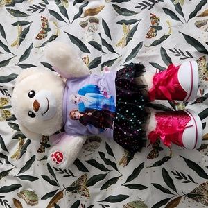 Build a Bear white bear with tulle skirt t shirt and pink shoes